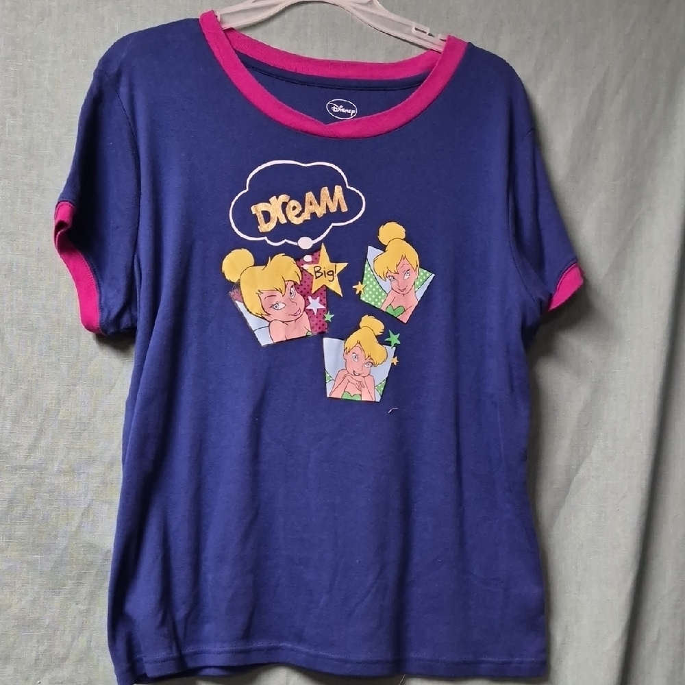 Disney Tinkerbell Blue T-Shirt with Pink Trim and Dream Graphic Sleepware 2x